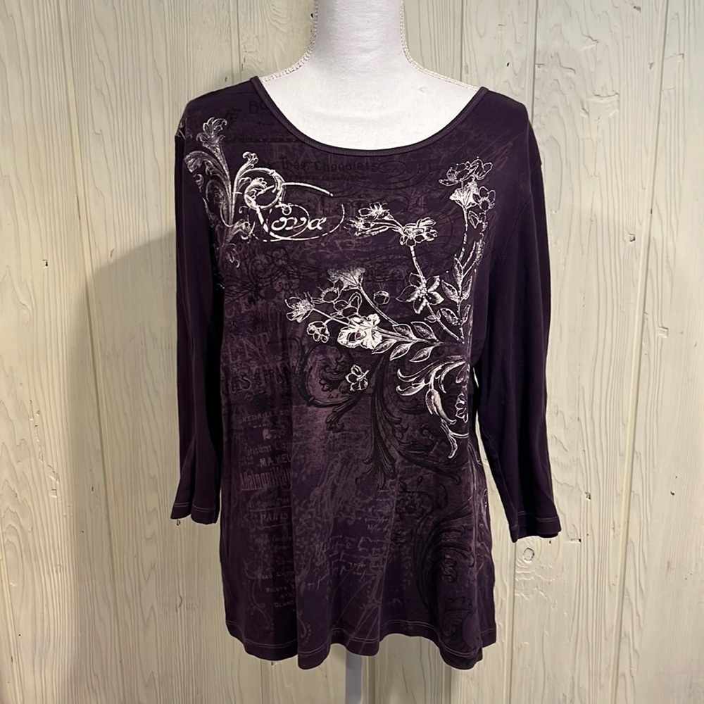BLEU Woman Vintage Cotton Purple Long Sleeve Top 2XL